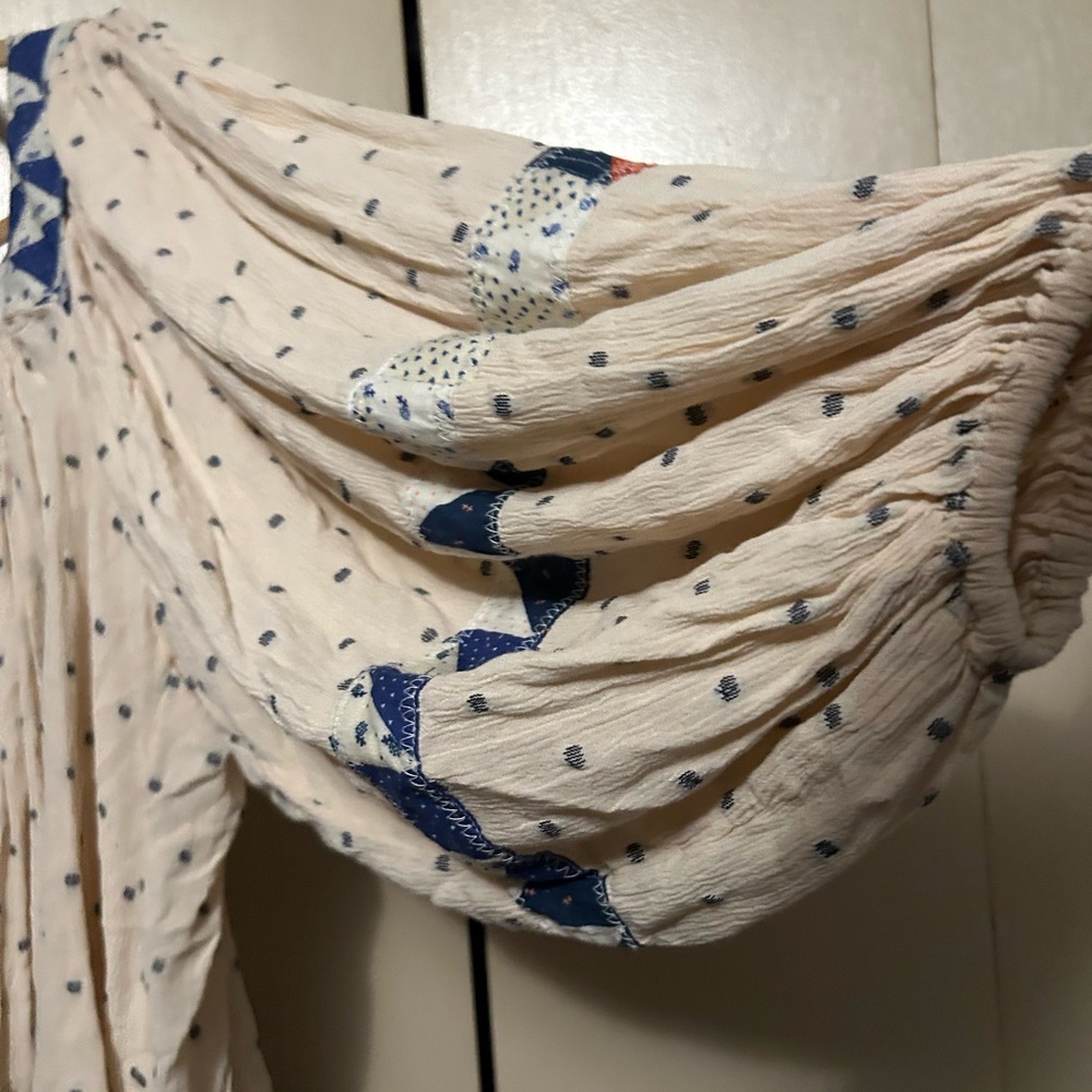 Free people Bohemian Cream and Blue Women's Top large - Picture 5 of 7